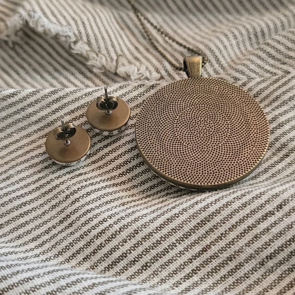 New Handmade | Stripes Fabric Button Necklace & Earring Set